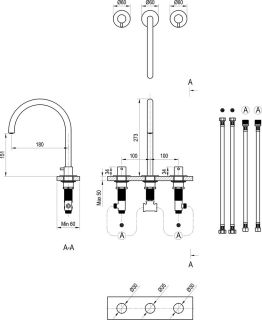 Смеситель для раковины Ravak Espirit X070312 3-хэлементный 270 мм ES 018.20GB ГРАФИТ